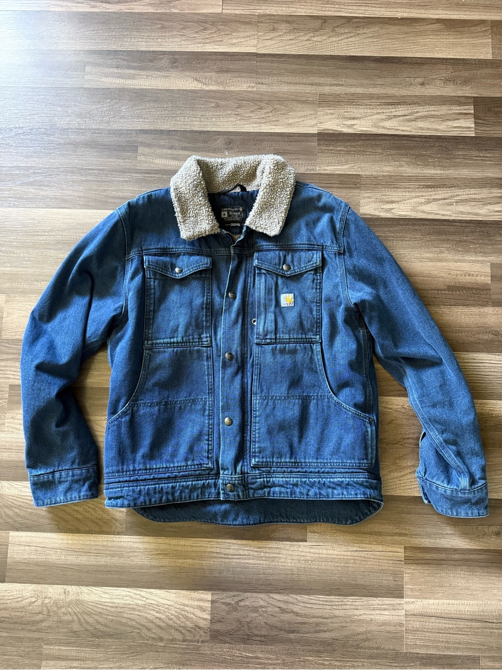 Carhartt Blue Denim Jacket with Cream Sherpa Collar